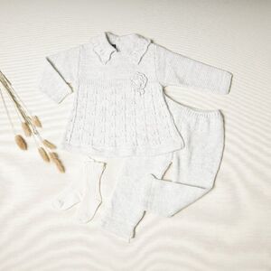 Baby Girl Knit Outfit, Camelia Flower Baby Girl Clothing Set, Organic Ba…